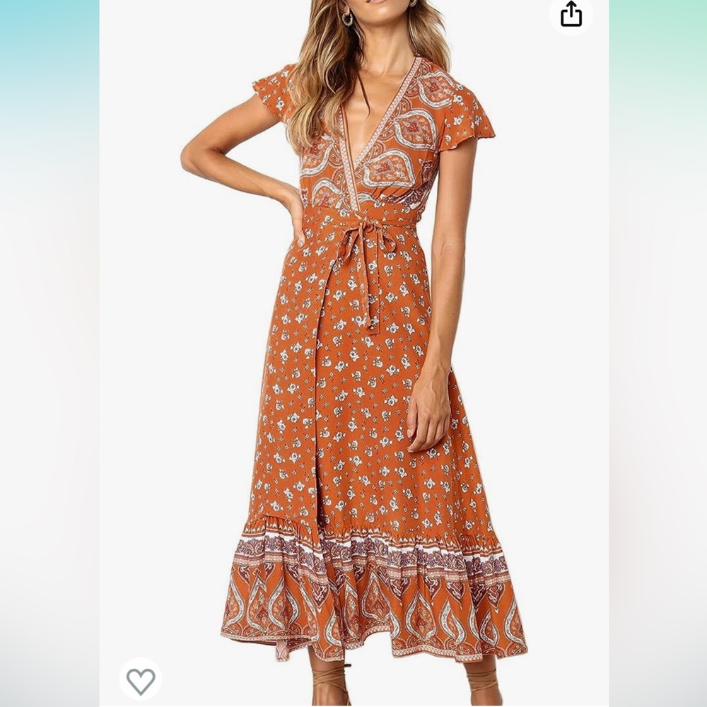 Orange patterned wrap dress